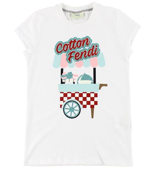 Se Fendi Fendi Kids T-shirt - Hvid m. Glimmer Print ved KidsWorld