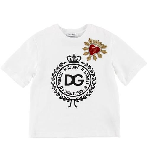 Dolce & Gabbana Dolce & Gabbana T-shirt - Hvid m. Patch/Krystaller