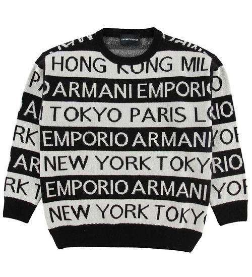 Emporio Armani Bluse - Uld - Sort/Hvidstribet