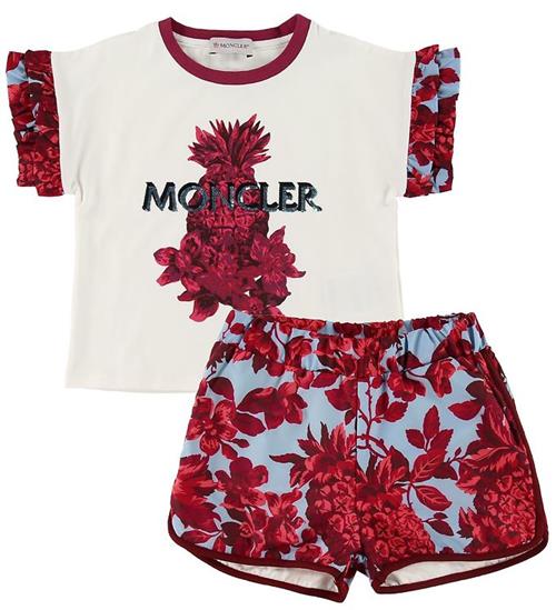 Se Moncler Moncler SÃ¦t - T-shirt/Shorts - Completo - Creme/BlÃ¥ ved KidsWorld