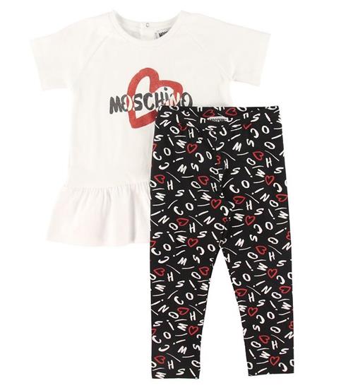 Moschino Moschino SÃ¦t - T-shirt/Leggings - Hvid/Sort m. Print