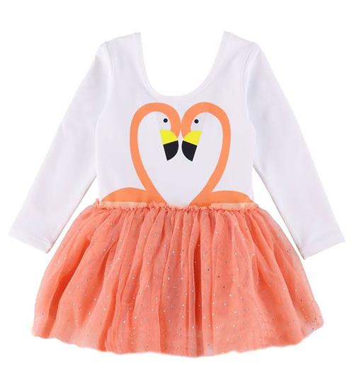 Stella McCartney Kids Kjole - Hvid/Rosa m. Tyl/Flamingoer