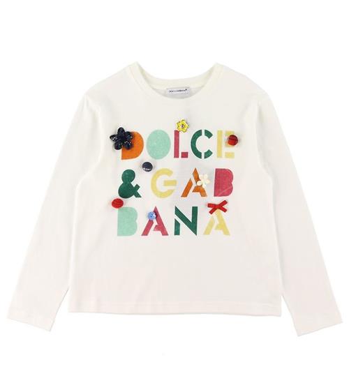 Se Dolce & Gabbana Bluse - Hvid m. Tekst/Knapper ved KidsWorld