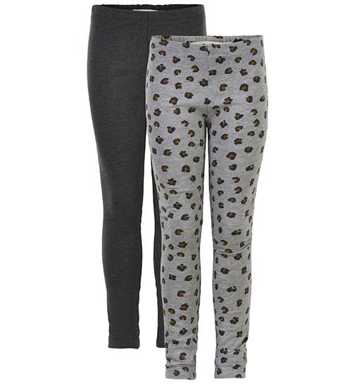 Minymo Leggings - 2-pak - GrÃ¥meleret/Leopard