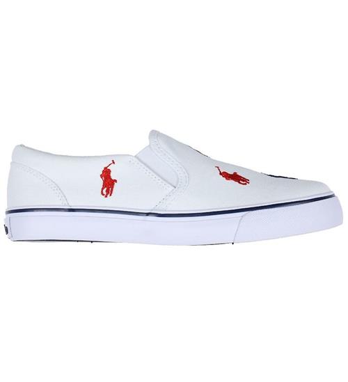 Se Polo Ralph Lauren Polo Ralph Lauren Sko - Keaton Slip On - White/Navy/Red ved KidsWorld