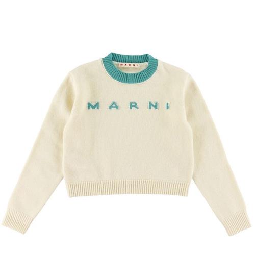 Marni Marni Bluse - Uld - Cropped - Hvid/Turkis