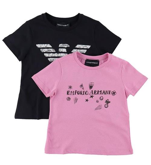 Se Emporio Armani Emporio Armani T-shirts - 2-pak - Navy/Flamingo ved KidsWorld