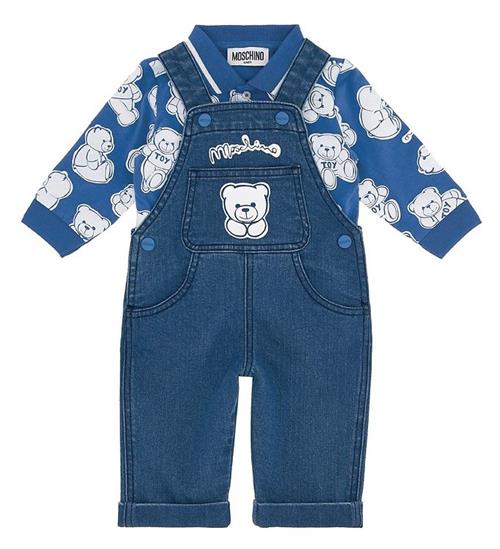 Se Moschino SÃ¦t - Polobluse/SmÃ¦kbukser - BlÃ¥ m. Print ved KidsWorld