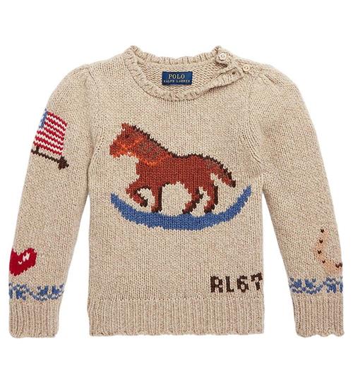 Se Polo Ralph Lauren Bluse - Uld - Natural m. Hest ved KidsWorld