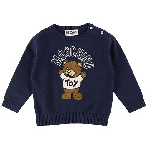 Se Moschino Moschino Bluse - Bomuld/Uld - Navy m. Logo ved KidsWorld