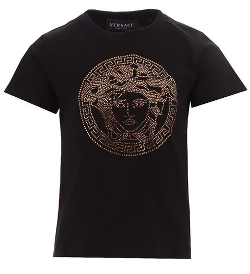 Versace T-shirt - Medusa Strass - Sort/Guld m. Similisten