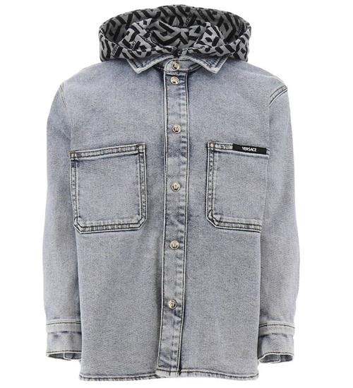 Se Versace Denimjakke m. HÃ¦tte - Blue Medium m. GrÃ¥meleret/Sort ved KidsWorld