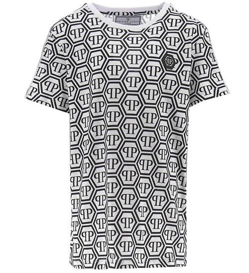 Se Philipp Plein Philipp Plein T-Shirt - Sort/Hvid m. Logo ved KidsWorld