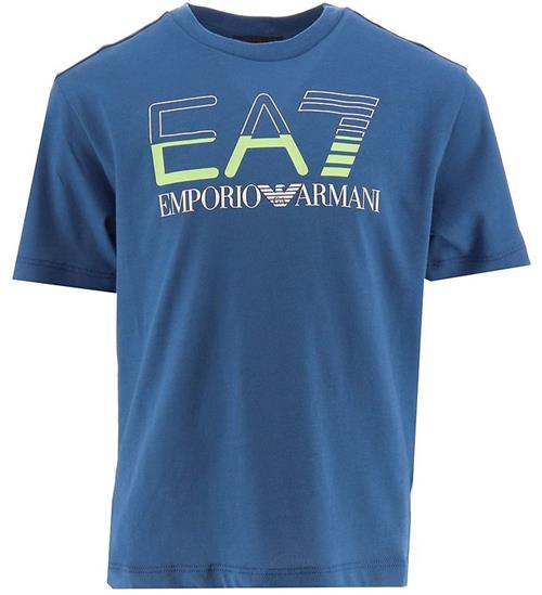 Se EA7 EA7 T-shirt - Dark Blue m. Lime ved KidsWorld