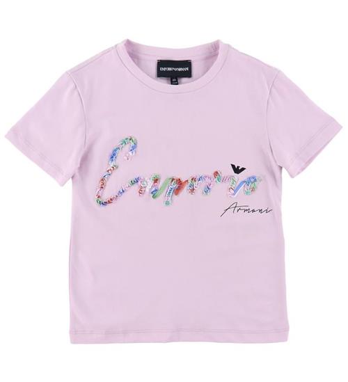 Se Emporio Armani Emporio Armani T-shirt - Lyslilla m. Broderi ved KidsWorld