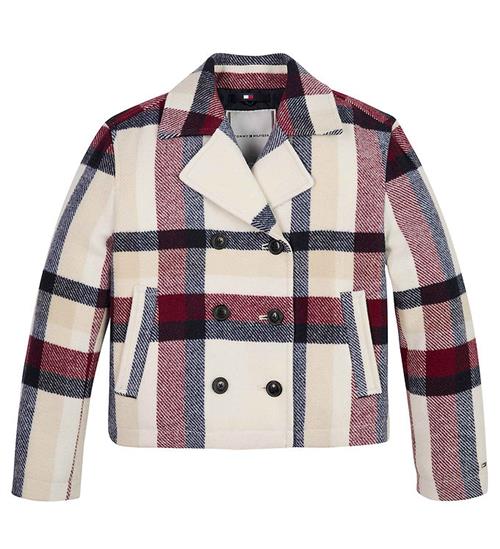 Se Tommy Hilfiger Jakke - Check Peacoat - Cremeternet med Navy/RÃ¸d ved KidsWorld