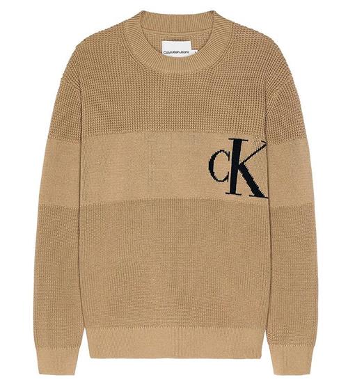 Se Calvin Klein Bluse - Strik - Intarsia Chest Monogram - Travertin ved KidsWorld