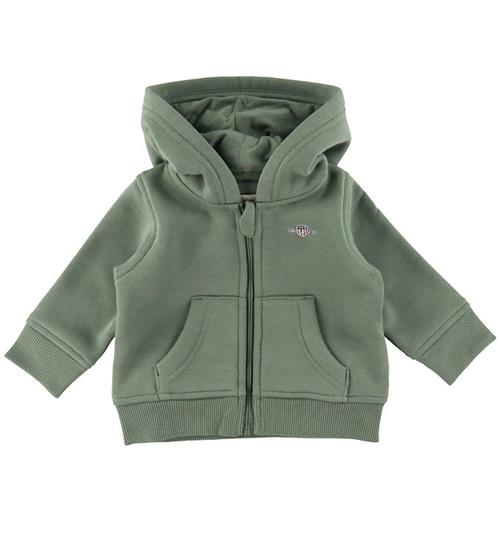 Se GANT GANT Cardigan m. HÃ¦tte - Shield Zip Hoodie - Muted Green ved KidsWorld