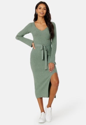 BUBBLEROOM Slit Knitted Midi Dress Green XL