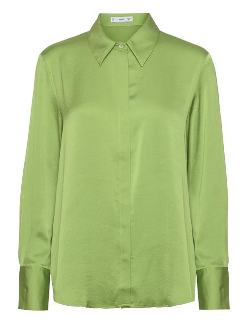 Se Mango Satin Finish Flowy Shirt Mango Green ved Booztlet