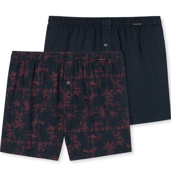 Schiesser 2P Fun Prints Boxer Shorts Marine/Rød bomuld Medium Herre