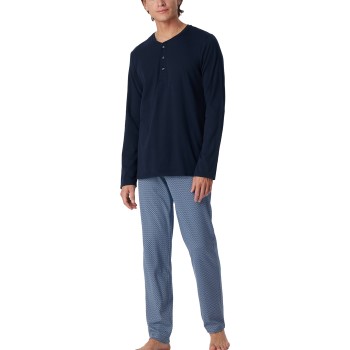 Schiesser Long Fine Interlock Collar Pyjamas Marine/Blå bomuld 46 Herre