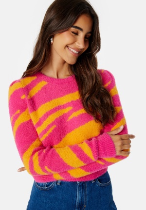 ONLY Ella Piumo LS Puff Knit Fuchsia Purple Patte L