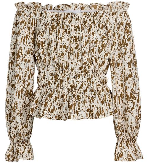 Se Grunt Bluse - Cropped - Ponte Off Shoulder - Creme/Lysebrun ved KidsWorld