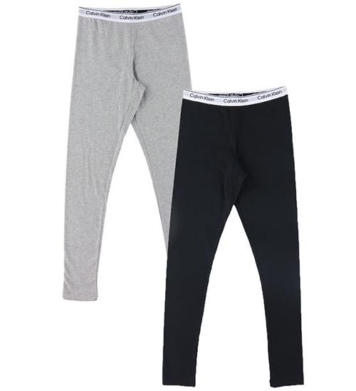 Se Calvin Klein Leggings - 2-pak - GrÃ¥meleret/Sort ved KidsWorld