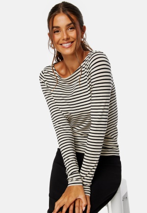 VERO MODA Fiona LS Boatneck Top Birch Stripes Black XS