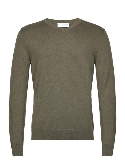 Se Selected Homme Slhberg Ls Knit V-Neck Noos Selected Homme Khaki ved Booztlet