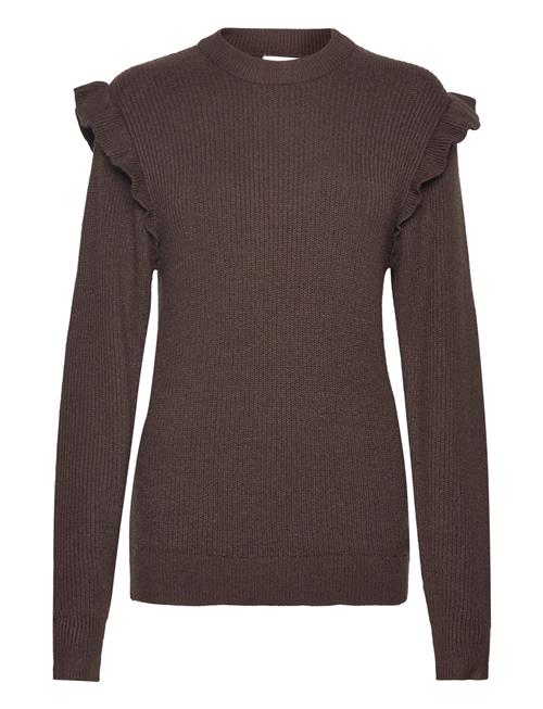 Se Object Objmalena L/S Ruffle Pullover Object Brown ved Booztlet