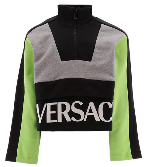 Versace Versace Sweatshirt m. LynlÃ¥s - GrÃ¥meleret m. Sort/NeongrÃ¸n