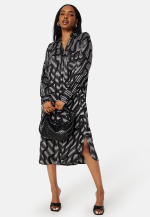 VERO MODA Daisy L/S V-Neck Calf Dress Black AOP: Hia XS