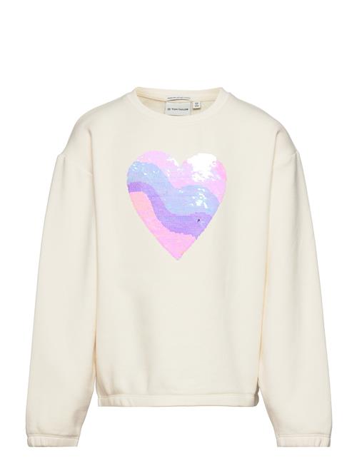 Se Tom Tailor Sequin Artwork Sweatshirt Tom Tailor Cream ved Booztlet