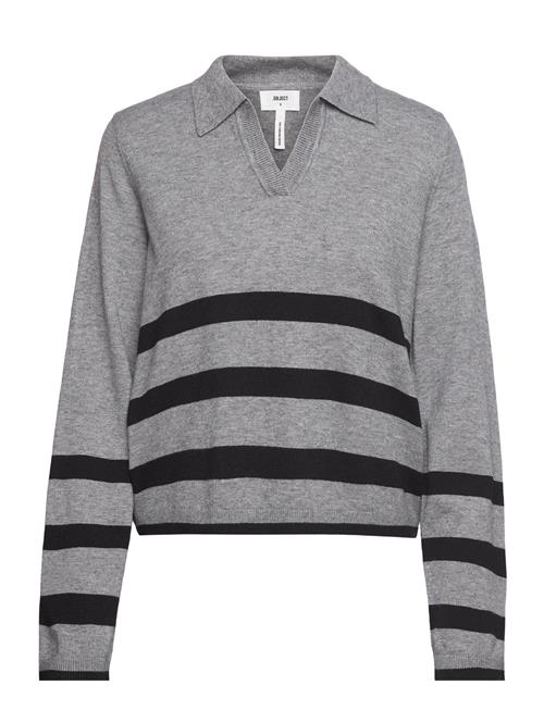 Object Objthess L/S V-Neck Knit Polo Noos Object Grey