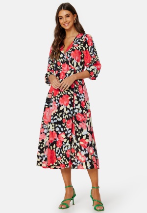 Object Collectors Item Limone L/S Midi Dress Hot Coral AOP:Flower 38