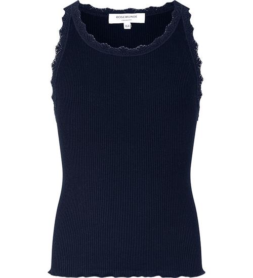 Rosemunde Top - Silke/Bomuld - Rib - Navy m. Blonder