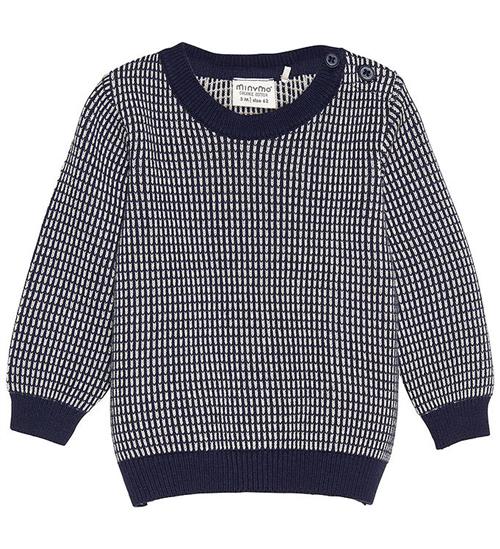 Se Minymo Bluse - Strik - Parisian Night/Hvid ved KidsWorld