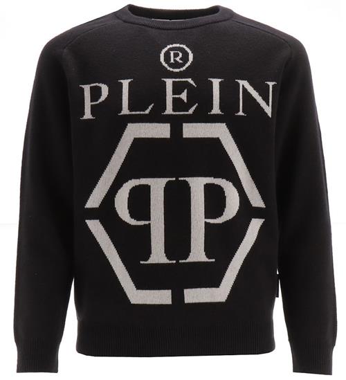 Se Philipp Plein Bluse - Bomuld/Uld - Sort m. Logo ved KidsWorld