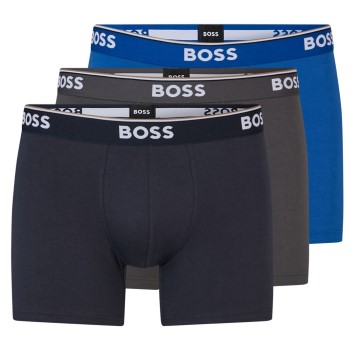 BOSS 3P Cotton Stretch Boxer Brief Long Blå/Grå bomuld Large Herre