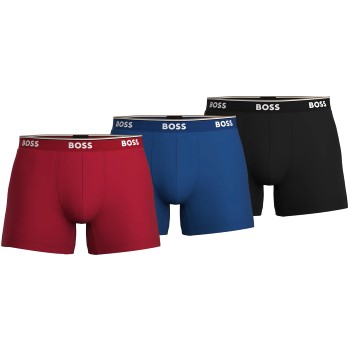 BOSS 3P Cotton Stretch Boxer Brief Long Sort/Blå bomuld X-Large Herre