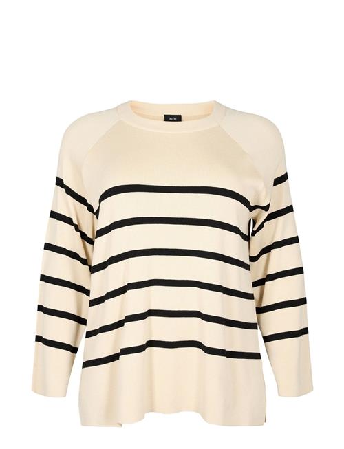 Se Zizzi Mcherry, L/S, Stripe Pullover Zizzi Cream ved Booztlet