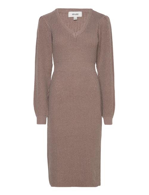 Se Vero Moda Vmgeorgine Ls V-Neck Calf Knit Dress Vma Vero Moda Brown ved Booztlet