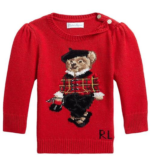 Se Polo Ralph Lauren Bluse - Strik - Holiday - RÃ¸d m. Bamse ved KidsWorld