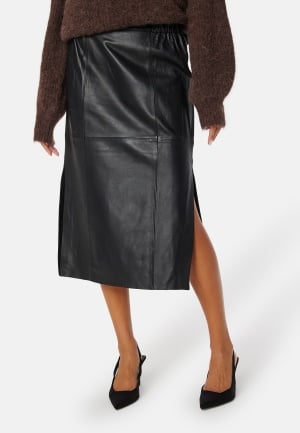 SELECTED FEMME Fianna HW Midi Leather Skirt Black 34