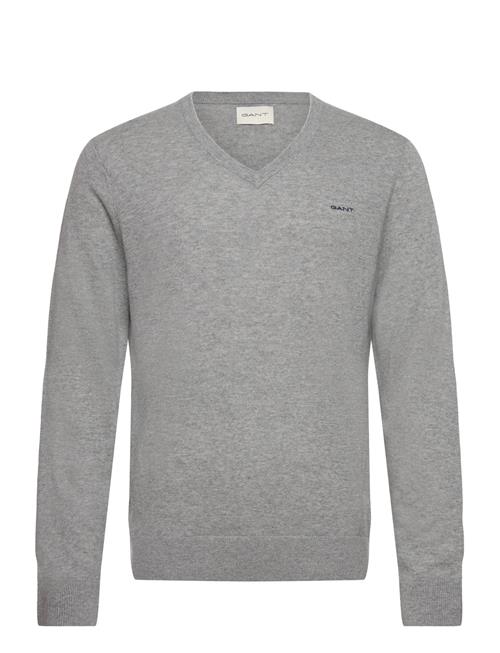 Se GANT Extrafine Lambswool V-Neck GANT Grey ved Booztlet