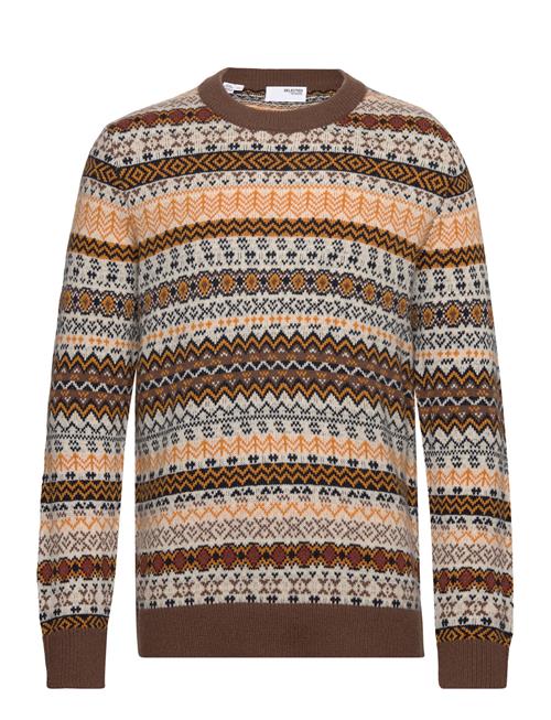 Selected Homme Slhfaro Ls Knit Fair Isle Crew Neck W Selected Homme Brown