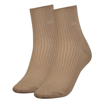 Calvin Klein Legwear Calvin Klein Strømper 2P Women Short Roll Top Sock Beige One Size Dame