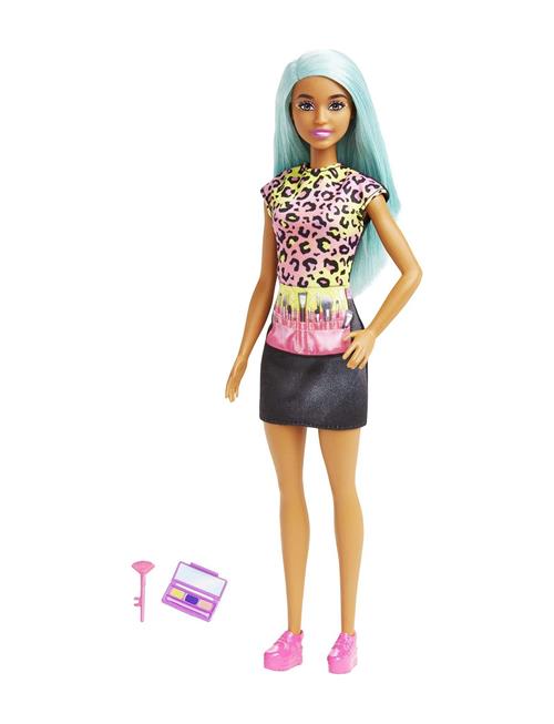 Makeup Artist Doll With Teal Hair And Career-Themed Accessories Like Palette And Brush Barbie Patterned